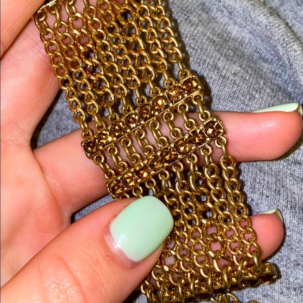 Faux Gold Multi-chain Amber Studed Bracelet